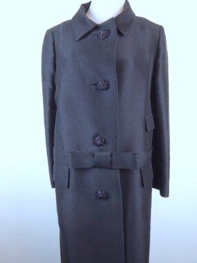 VINTAGE I MAGNIN BLACK dress COAT beaded buttons Beverly Hills 60s so jackie o